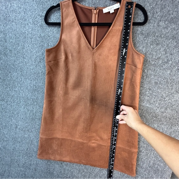 LOFT Dress Womens Petite 6P Brown Faux Suede Sleeveless Shift V-Neck Mini - Picture 9 of 14